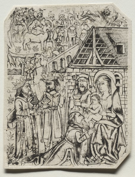 Adoration of the Magi, 1400s(?). Germany, 15th century (or 19th century?). Engraving