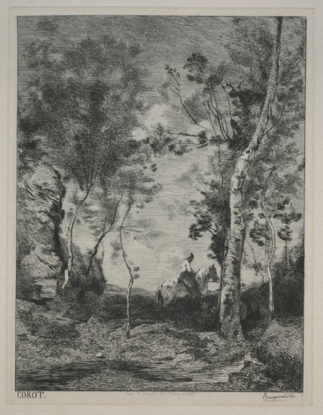 Landscape, or The White Horse, after Corot, c. 1858. Félix Bracquemond (French, 1833-1914).
