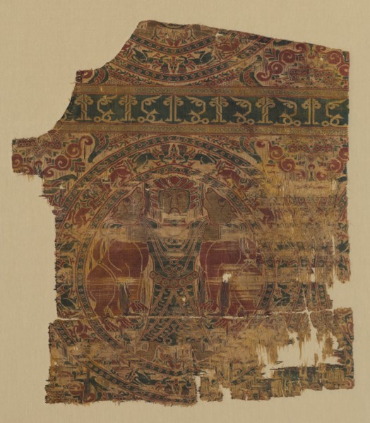 Lampas with lion strangler, from a dalmatic of Saint Bernard Calvo, 1200-1243. Spain, Almeria,