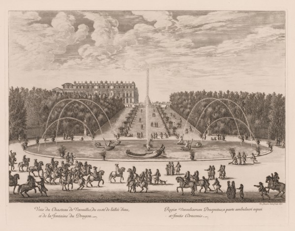 Vue du Château de Versailles, du côté de l'allée et de la fontaine du Dragon, 1676. Israël