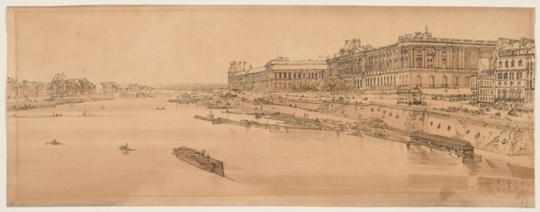 A Selection of Twenty of the Most Picturesque Views in Paris:  View of the Louvre and Bridge of the