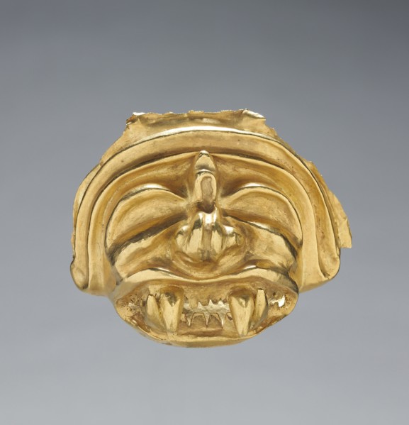 Mask, 200-1000. Peru, 3rd-10th Century. Gold; overall: 7 x 8.6 cm (2 3/4 x 3 3/8 in.).
