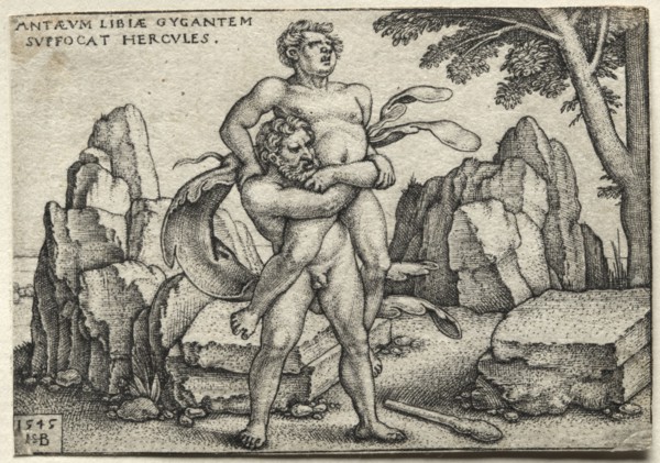 The Labors of Hercules: Hercules Crushing Antaeus, 1545. Hans Sebald Beham (German, 1500-1550).
