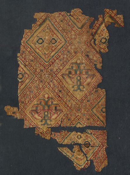 Fragment with jewel-like silk, 800s. Iraq, probably Baghdad. Plain weave, brocaded: silk; overall: