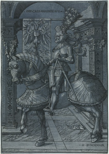 Equestrian Portrait of the Emperor Maximilian, 1508. Hans Burgkmair (German, 1473-1531). Woodcut,
