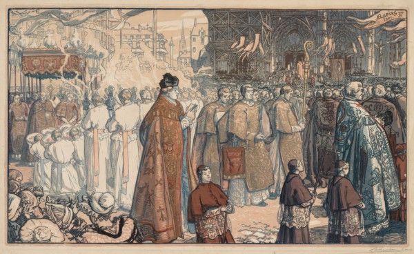 La Procession de la Fête-Dieu à Nantes, 1901. Auguste Louis Lepère (French, 1849-1918). Chiaroscuro