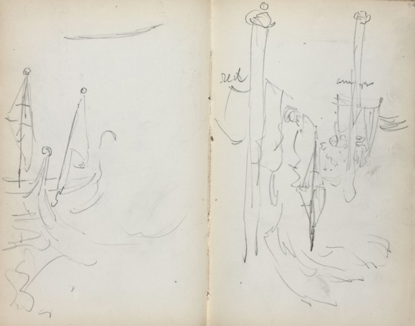 Italian Sketchbook: Venetian Harbor View (page 33 & 34), 1898-1899. Maurice Prendergast (American,