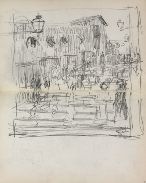 Italian Sketchbook: Bridge with Figures (page 93 & 94), 1898-1899. Maurice Prendergast (American,
