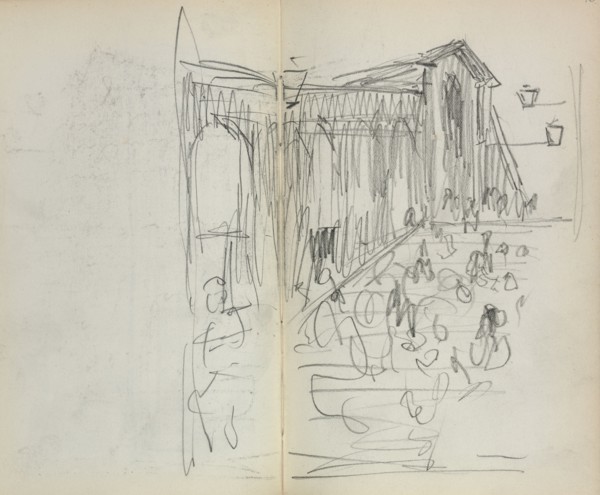 Italian Sketchbook: Bridge with Figures (page 95 & 96), 1898-1899. Maurice Prendergast (American,