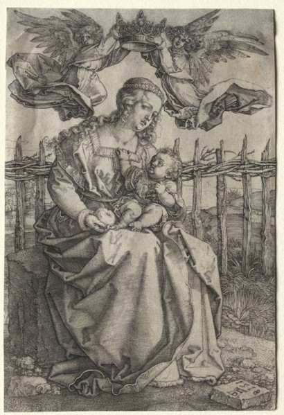 The Virgin Crowned by Two Angels, 1518. Albrecht Dürer (German, 1471-1528). Engraving