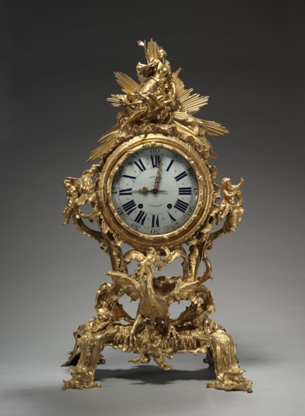Clock, c. 1750. France, 18th century. Gilt bronze; overall: 93 x 49.5 x 36.3 cm (36 5/8 x 19 1/2 x