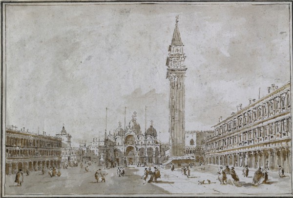 Piazza San Marco, Venice, 1780s. Francesco Guardi (Italian, 1712-1793). Pen and brown ink, brush