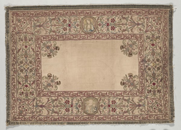 Chalice Cover (?), 1587. Italy, 16th century. Embroidery; silk and gold filé on linen; overall: 55