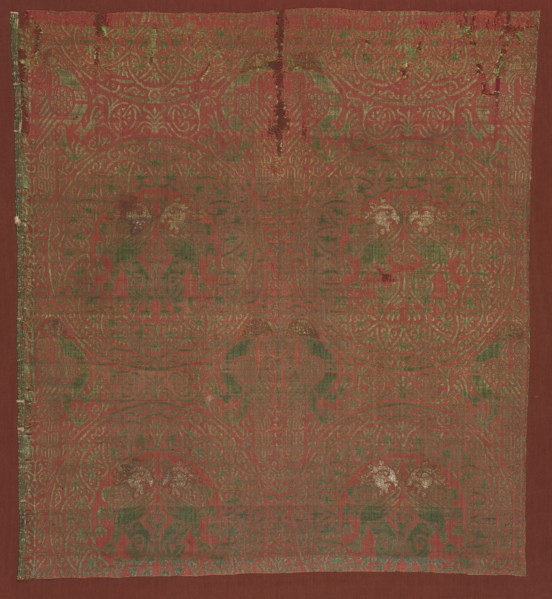 Silk Fragment, 13th century. Spain, Islamic period or Mudejar, 13th century. Lampas weave,