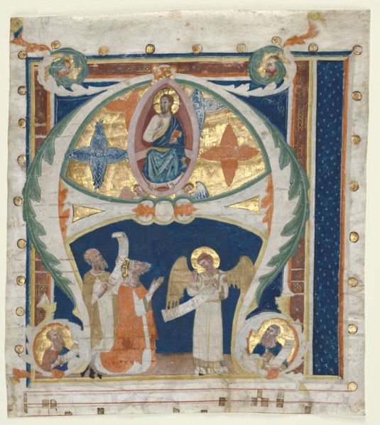Historiated Initial (A) Excised from a Gradual: Christ in Majesty with King David and Prophets, c.