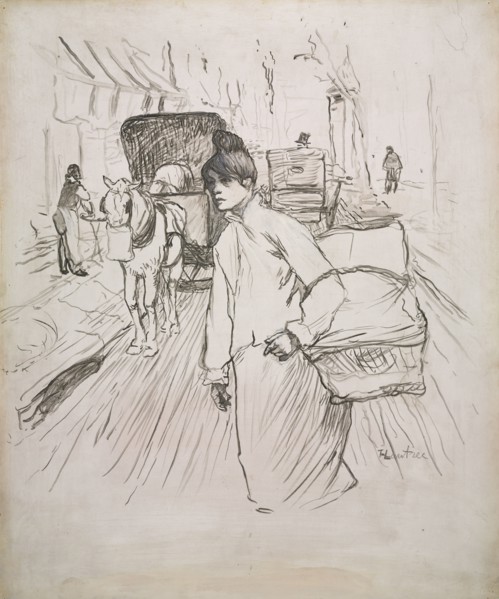 The Laundress, 1888. Henri de Toulouse-Lautrec (French, 1864-1901). Black and gray wash with white