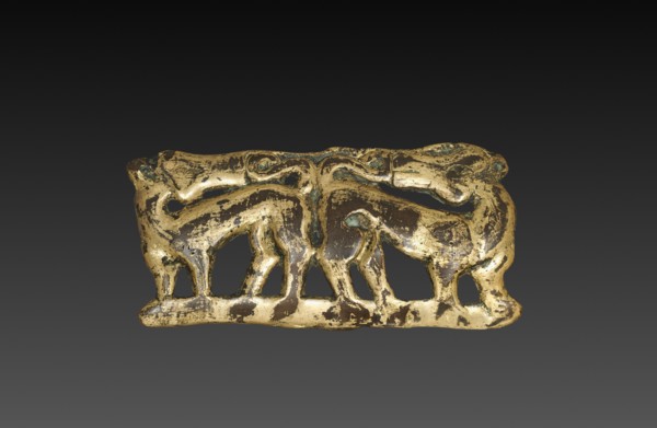 Belt Buckle with Animals, 202 BC-9. China, Ordos region, Western Han dynasty (202 BC-AD 9). Gilt