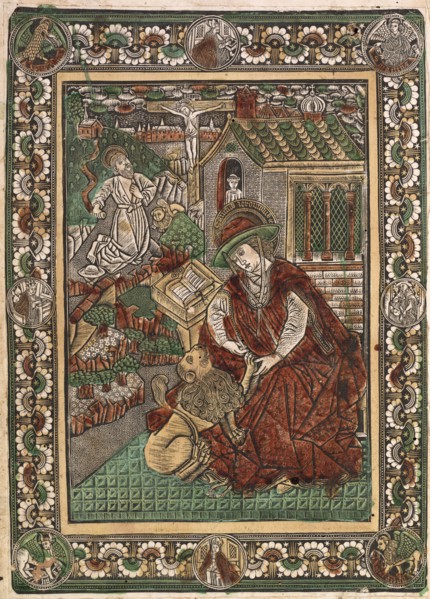 St. Jerome, 1460-1470. Germany, 15th century. Engraving, hand-colored; sheet: 36.1 x 25.4 cm (14