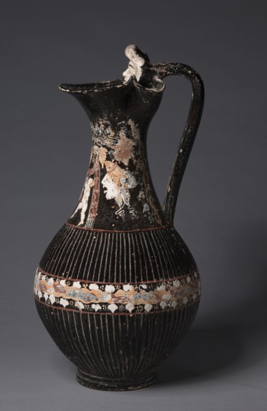 Ribbed Oinochoe (Wine Jug), c. 300-275 BC. South Italy, Greece, early 3rd Century BC. Red-figure