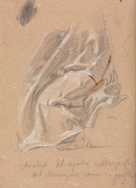 Verona Sketchbook: Drapery study with foot and inscription (page 88) , 1760. Francesco Lorenzi
