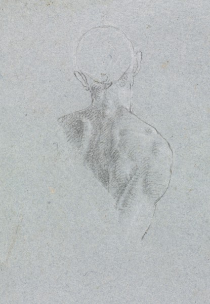 Verona Sketchbook: Male nude head and shoulders from behind (page 62), 1760. Francesco Lorenzi