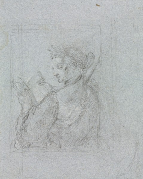 Verona Sketchbook: Female figure with open book (page 63), 1760. Francesco Lorenzi (Italian,