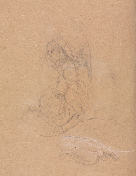 Verona Sketchbook: Figures in a roundel with study of a hand (page 70), 1760. Francesco Lorenzi