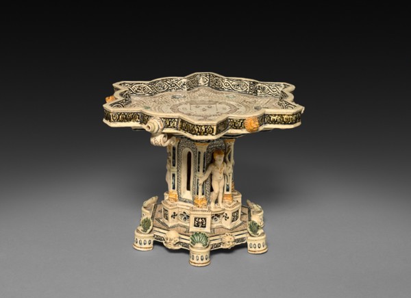 Pedestal Dish, 1800s. After Saint-Porchaire (French). White earthenware with inlaid decoration;