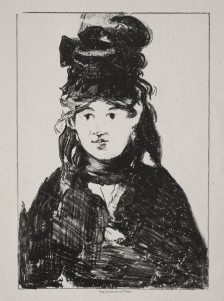 Portrait of Berthe Morisot, 1872. Edouard Manet (French, 1832-1883). Lithograph; sheet: 43.9 x 30.2
