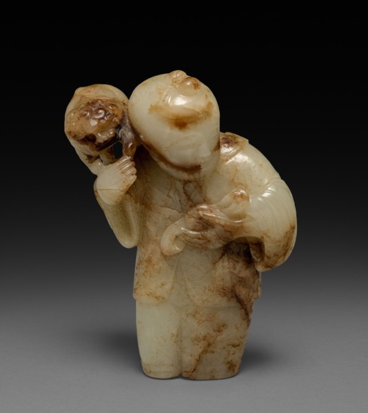 Liu Haichan with a Toad, 1644-1912. China, Qing dynasty (1644-1911). Pale green and brown mottled