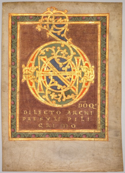 Title Page of Abbot Berno's "Tonarius:"  Initial D[omino], c.1030. Germany, Abbey of Reichenau,