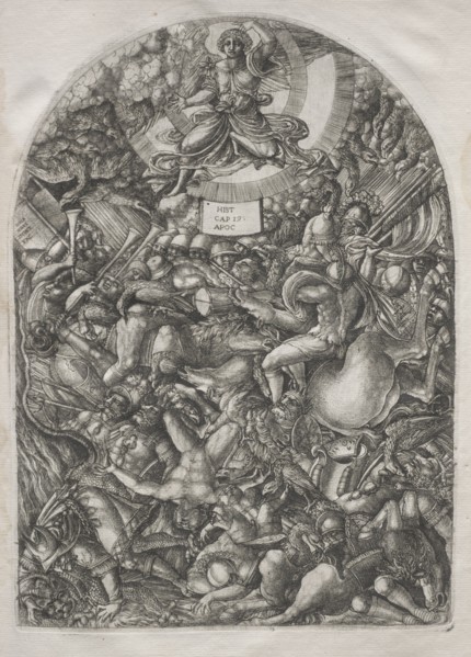 The Apocalypse:  The Angel in the Sun Calling the Birds of Prey, 1546-1556. Jean Duvet (French,