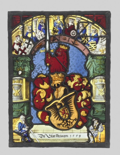 Arms of Ueberlingen, 1559. Switzerland, 16th century. Pot metal and white glass, silver stain;