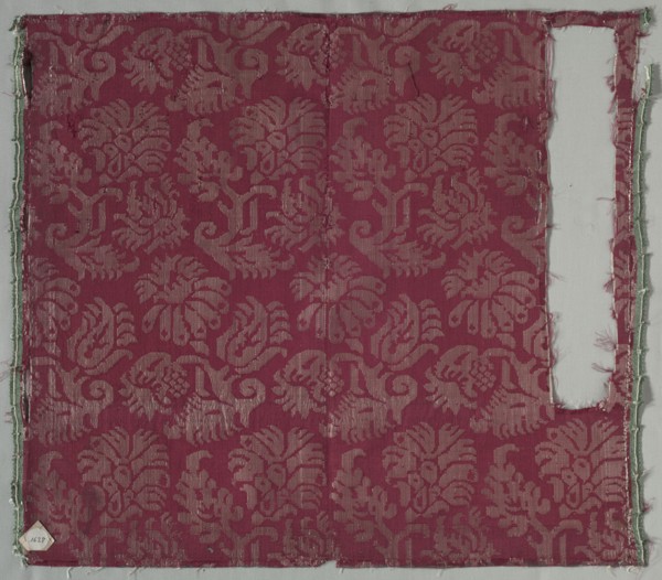 Two Lengths of Silk Damask, 1600s. Italy, 17th century. Damask, silk; overall: 49.8 x 58.5 cm (19