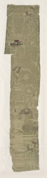 Silk Fragment, 13th century. Spain, 13th century. Lampas weave, brocaded; silk and gold thread;