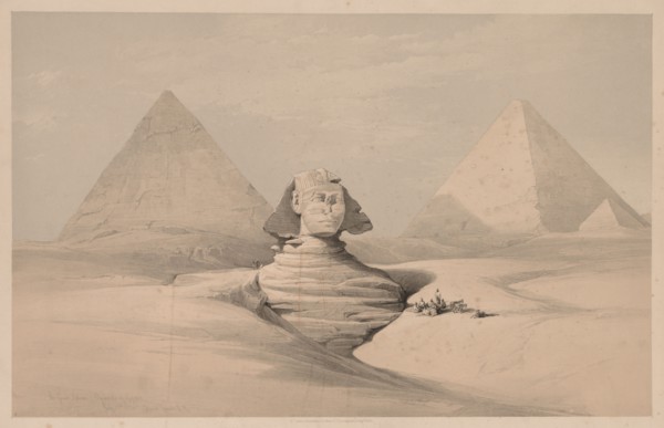 Egypt and Nubia:  Volume I - No. 18, The Great Sphinx, Pyramids of Gizeh, Front View, 1839. Louis