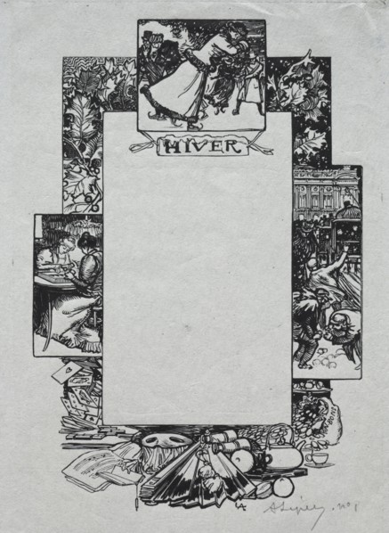 Paris Almanac, 1897:  Decorative Border, Winter, 1897. Auguste Louis Lepère (French, 1849-1918).