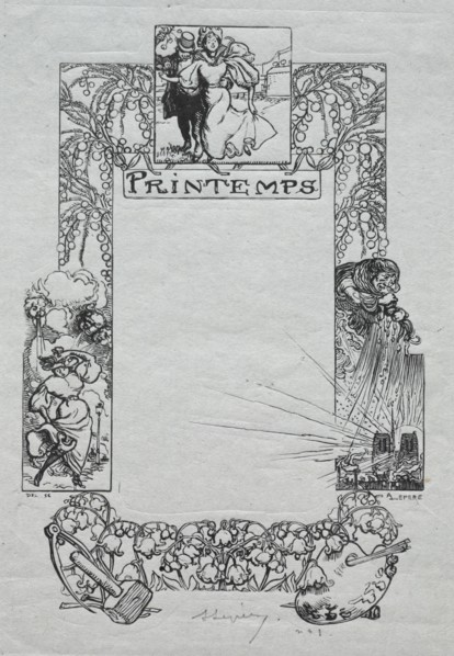 Paris Almanac, 1897:  Decorative Border, Spring, 1897. Auguste Louis Lepère (French, 1849-1918).