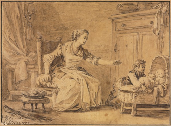 Maternal Solicitude, 1777. Jean Baptiste Le Prince (French, 1734-1781). Pen and black ink and brush