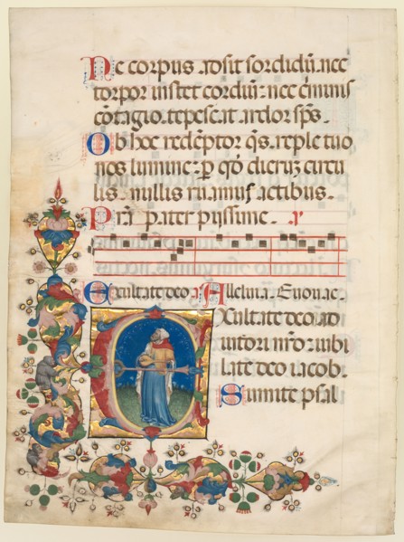 Single Leaf Excised from a Choir Psalter: Initial E[xultate Deo] with King David Playing the Lute