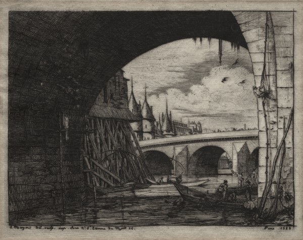 Etchings of Paris:  An Arch of the Notre Dame Bridge, 1853. Charles Meryon (French, 1821-1868).
