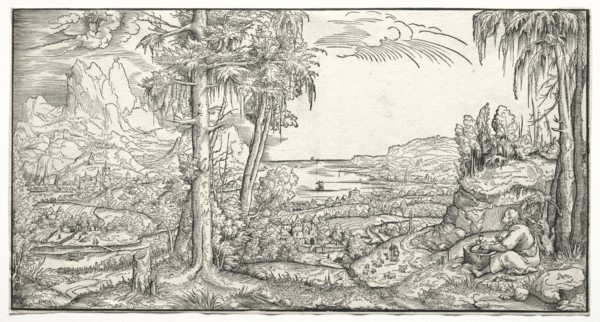 St. John on the Island of Patmos, c. 1545-55. Virgilius Solis (German, 1514-1562). Woodcut