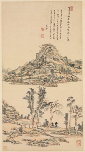 Landscape in the Color Style of Ni Zan, 1707. Wang Yuanqi (Chinese, 1642-1715). Hanging scroll, ink