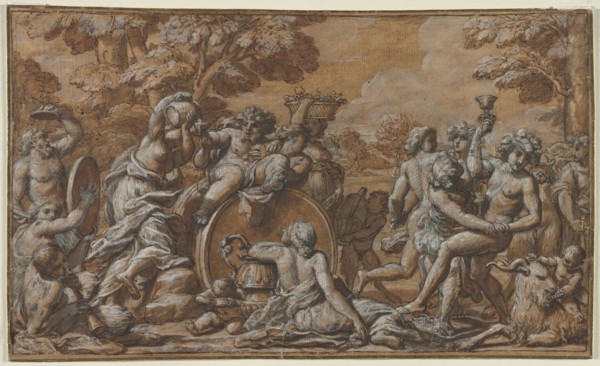 Bacchanal, 1600s. Circle of Pietro da Cortona (Italian, 1596-1669). Pen and brown ink and brush and