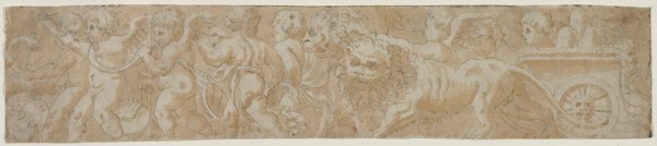 Chariot Drawn by Lions with Amorini, first half 1500s. Italy, 16th century. Pen and brown ink and