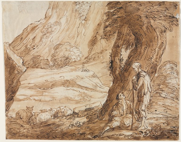 Landscape with Sheep and Two Shepherds, first half 19th century?. Thomas Barker (British,