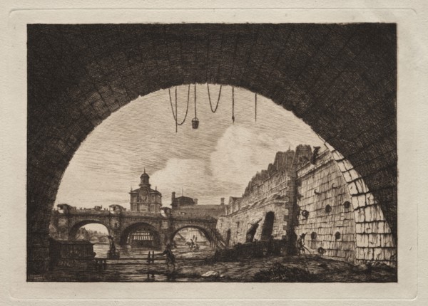 The New Bridge and the Samaritaine seen from under the First Arch of the Exchange Bridge, Paris,