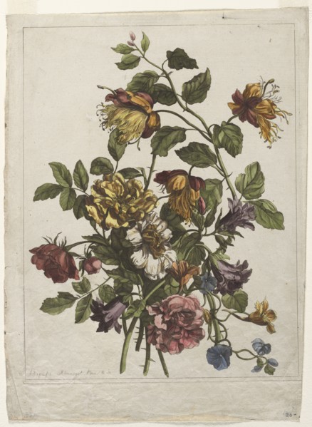 Bouquet. Jean-Baptiste I Monnoyer (French, c. 1636-1699). Etching and engraving, hand colored