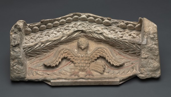 Pediment with an Eagle, 400s. Egypt, 5th century, Coptic period. Limestone; overall: 30.2 x 71.9 x
