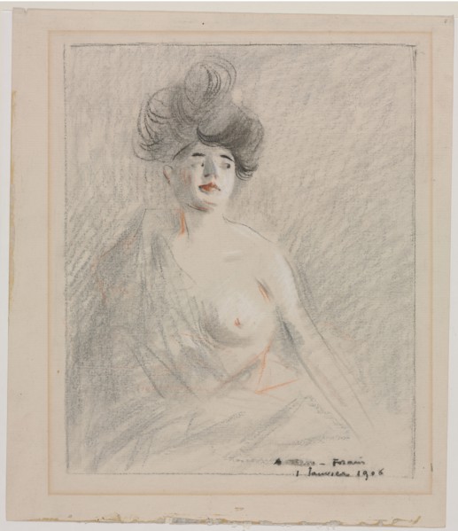 Courtesan (recto) Figure Sketches (verso), 1906. Jean Louis Forain (French, 1852-1931). Black, red,